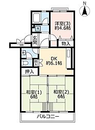 UR都市機構エステート江戸川台4号棟 3DKの間取図画像