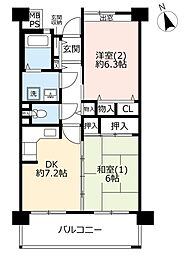 UR都市機構コンフォール柏豊四季台7号棟 2DKの間取図画像