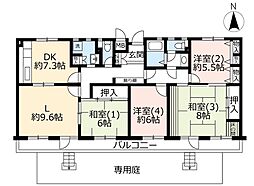 UR都市機構千葉ニュータウン原山団地3-8-7 4LDKの間取図画像