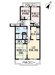 UR都市機構アクティ佐貫7号棟 3LDKの間取図画像