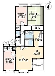 つくば・二の宮1号棟 3LDKの間取図画像