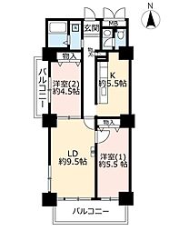 つくば・二の宮6号棟 2LDKの間取図画像