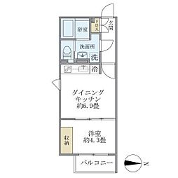 東京メトロ丸ノ内線 新中野駅 徒歩7分の賃貸マンション 2階1DKの間取り