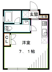 JR総武線 大久保駅 徒歩4分の賃貸マンション 1階ワンルームの間取り