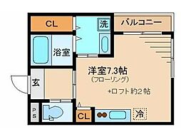 東京メトロ丸ノ内線 中野新橋駅 徒歩8分の賃貸アパート 3階ワンルームの間取り