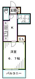 西武新宿線 新井薬師前駅 徒歩8分の賃貸マンション 2階1Kの間取り
