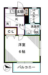 東京メトロ東西線 落合駅 徒歩5分の賃貸アパート 2階1Kの間取り