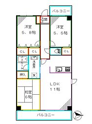 メトロハイツ西落合 3LDKの間取図画像