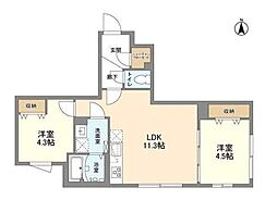 ウェルスクエア中野坂上 2LDKの間取図画像