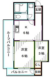 コーポ橘 2Kの間取図画像