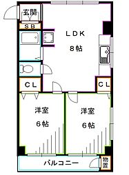 コーポ橘 2DKの間取図画像