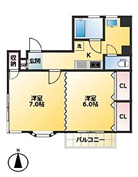 サンライズ吉巳五号館 2Kの間取図画像