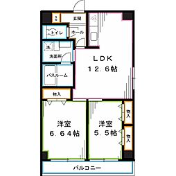 クレールなべよこ 2LDKの間取図画像