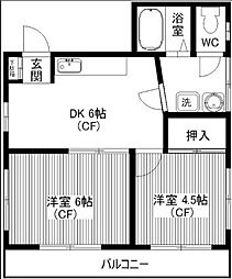 石川マンション 2DKの間取図画像