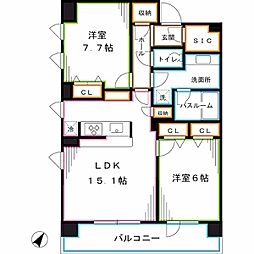 プライムアーバン東中野コート 2LDKの間取図画像