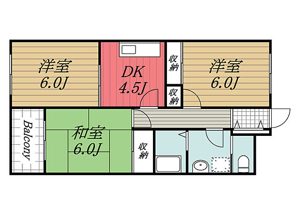 千葉県東金市川場(賃貸マンション3DK・2階・52.25㎡)の写真 その2