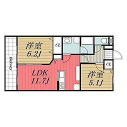 JR外房線 鎌取駅 徒歩16分の賃貸マンション 1階2LDKの間取り