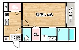 おおさか東線 城北公園通駅 徒歩10分の賃貸アパート 1階1Kの間取り