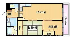 朝日プラザ大宝 3階2LDKの間取り
