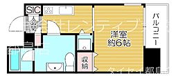 アリエ大阪城北 1Kの間取図画像