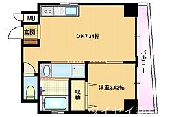 エクセレント大阪城公園 1DKの間取図画像
