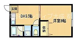 ラピス桜ノ宮 1DKの間取図画像