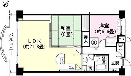 和室8畳 LDK約21.8畳 洋室6.6畳