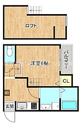 ハーモニーテラス巽北III 1階1Kの間取り