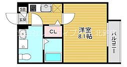 カルミア鶴橋 2階1Kの間取り