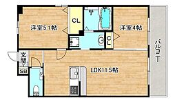 Osaka Metro今里筋線 今里駅 徒歩9分の賃貸マンション 7階2LDKの間取り