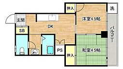 ビスタ桃谷 2DKの間取図画像