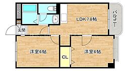 サンポートハイム舎利寺 2LDKの間取図画像