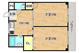 エスパス南巽 2DKの間取図画像