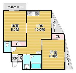 ドムスサガラ 2LDKの間取図画像