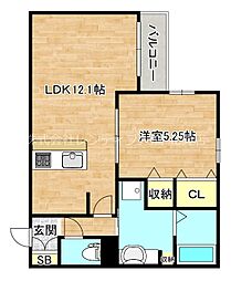 ヴィレッタ勝山南 1LDKの間取図画像
