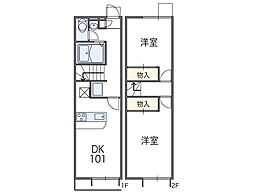 レオパレスセラフ1 2DKの間取図画像