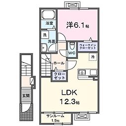 メゾン12朝来 2階1LDKの間取り