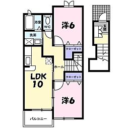 カーサヴェルデ 2階2LDKの間取り