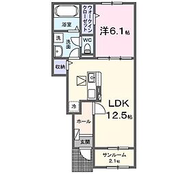 シャルム朝来 1階1LDKの間取り