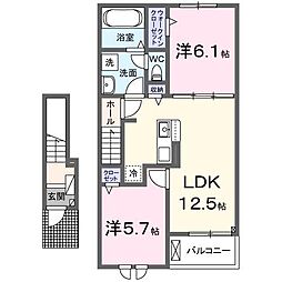 ヒカルサ稲美天満　I 2階2LDKの間取り