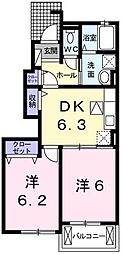 シン.シン.ハウスC 2DKの間取図画像