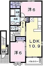 カーサ・255B棟 2LDKの間取図画像