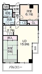 宮西パレス壱号館 2LDKの間取図画像