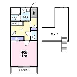 エリタージュ 1Kの間取図画像