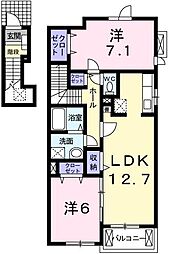クラッセ弐番館 2LDKの間取図画像