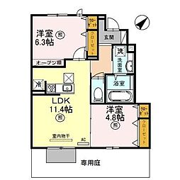 サニーコート加佐弐番館 2LDKの間取図画像