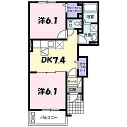 レジデンス藤原台 2DKの間取図画像