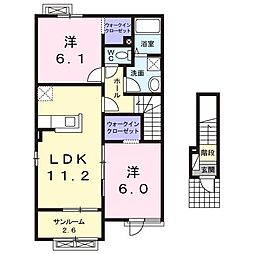 メゾンフランD 2LDKの間取図画像