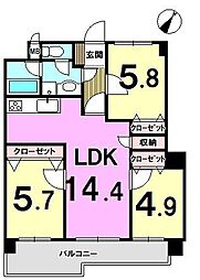 ライオンズマンション大橋第2 3LDKの間取図画像
