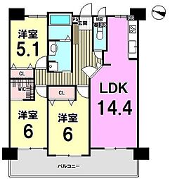 エイルヴィラ大橋南 3LDKの間取図画像